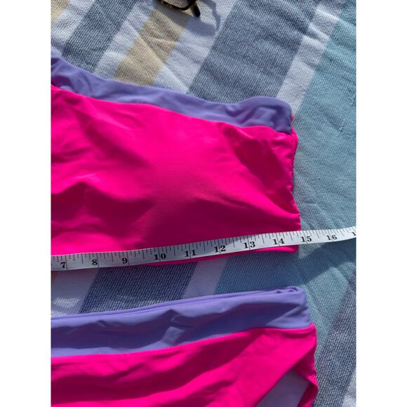NWOT, Brand Unknown, One Shoulder Bikini, Pink and Purple, Sz XL - Picture 3 of 11